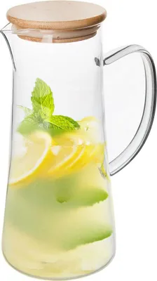 Zdjęcie produktu dla Szklany dzbanek Orion | szklany dzbanek z pokrywką z drewna bambusowego uchwyt do gorących zimnych napojów woda lemoniada sok kawa herbata grzane wino 1,5 l