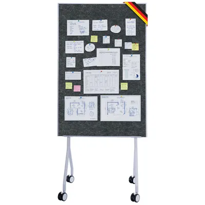 Produktbild von Floordirekt Mobile Präsentationstafel Giant, 80×120 cm, Schwarz, mit feststellbaren Rollen, stabiler Metallrahmen, beidseitige Filztafel mit Ablage