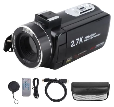 Obrázek produktu pro Videokamera, digitální videokamera s rozlišením 2,7K, 48 MP, otočný 3,0palcový TFT displej, 16× digitální zoom, videokamera na cesty