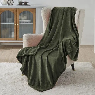 Obrázek produktu pro Uniqoos® Přikrývka z mikrovláknového flanelu, 130 x 150 cm, olivově zelená – měkká a hřejivá deka pro pohovku, postel a zahradu