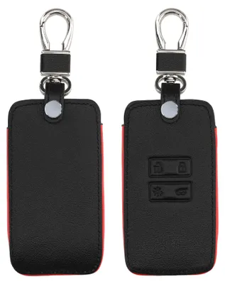 Produktbild von kwmobile Autoschlüssel Kunstleder Hülle kompatibel mit Renault 4-Tasten Smartkey Autoschlüssel (nur Keyless Go) - Schlüsselhülle in Schwarz matt Rot