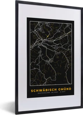 Produktbild von MuchoWow® Gerahmtes Poster Gold - Deutschland - Karte - Stadtplan - Schwäbisch Gmünd 40x60 cm - Poster mit Schwarzem Bilderrahmen Wandposter Rahmen Foto Bilder - Poster in Rahmen
