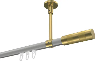 Produktbild von Interdeco Innenlaufstange / Gardinenstange mit Innenlauf Weiß / Messing-Optik, Typ Sonette Mavell (Zylinder Bicolor) Deckenmontage, 20 mm Ø 1-läufig, 600 cm
