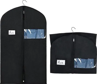 Image de Ensemble de 5 housses de rangement pour vêtements Unyqoos®, couleur noire – housses en tissu non tissé respirant de 100 g/m², dimensions : 4 x 110 cm + 1 x 127 cm, avec fenêtre transparente et fermeture éclair continue