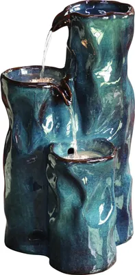 Produktbild von Dehner Gartenbrunnen Corso, mit LED Beleuchtung, frostbeständig, solarfähiger Brunnen für Außen, 38 x 34 x 64.5 cm, Keramik, blau