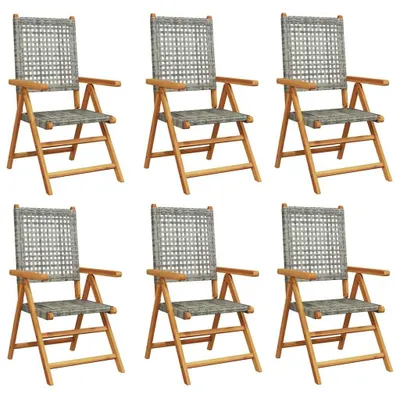Image de vidaXL : 6 chaises pliantes réglables, gris, en polyrotin et bois massif