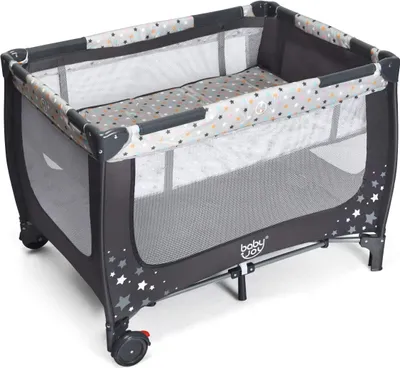 A baby travel cot and playpen is shown against a white background.