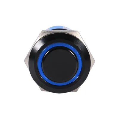 Zdjęcie produktu dla 19mm 12-24V ON/OFF Czarny, wodoodporny, samoblokujący przełącznik zatrzaskowy z niebieską diodą LED