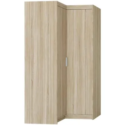Produktbild von Eckdrehtürenschrank ELENA 2D Eiche Sonoma mit mattsilber Griffe - Kleiderschrank, Eckschrank mit glatten Türen