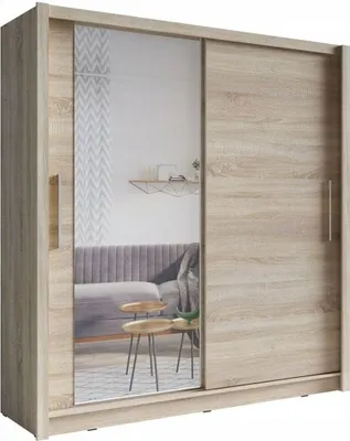 Image de Armoire 2 portes coulissantes avec miroir 155 cm - chêne clair - Collection OZZULA