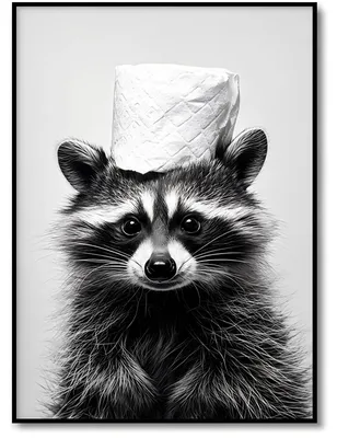 Badposter mit Waschbär, lustig, 20x25 cm, ohne Rahmen