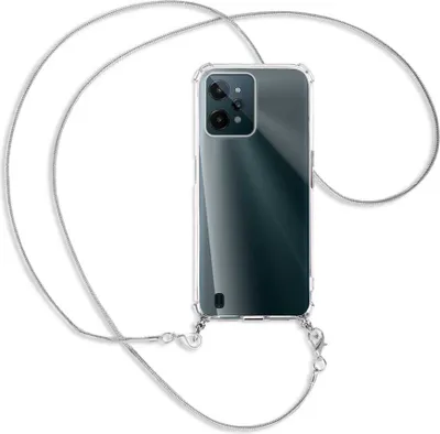 Produktbild von Handykette Backcover-Schutzhülle mit Band (Metall silberfarben) für Realme C31 - silberfarbene Kette Snake