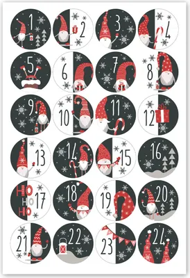 Produktbild von 24 Adventskalender-Zahlen-Aufkleber Weihnachtswichtel-Motiv I Ø 4 cm I DIY Sticker Set I Weihnachtsaufkleber Geschenk-Aufkleber für Kinder I dv990