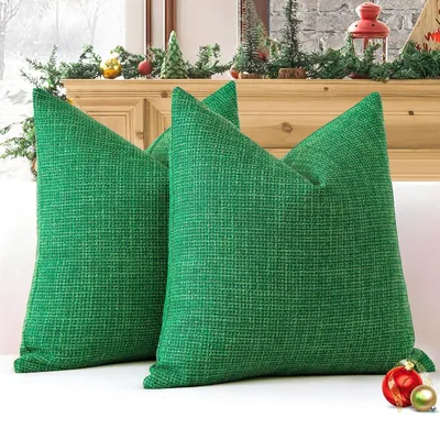 Productafbeelding van Kussensloop set, 2 stuks, linnen, 55x55 cm, kerstgroen