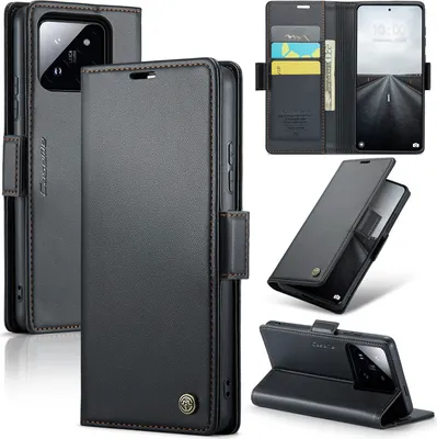 Immagine prodotto di Xiaomi 14 Pro Case, RFID Blocking Card, Advanced Flip Custodia in pelle con funzione stand per Xiaomi 14 Pro nero