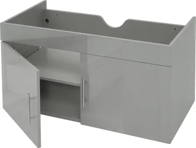 Image de Meuble sous-lavabo HWC-D16, meuble sous-lavabo meuble de salle de bain, brillant 90cm ~ gris