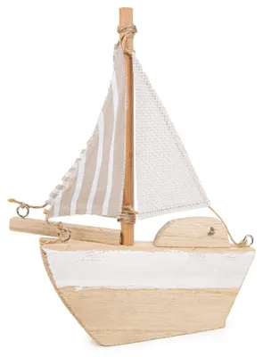 Produktbild von Holz Segelboot braun Natur Stoff-Segel Sommerdeko 26 cm Dekoration