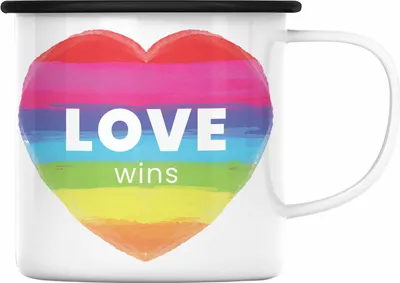 Produktbild von Trendation - Regenbogen Emaille Tasse Geschenk LGBT Schwule Lesben Transgender Grafik Pride Love (Schwarz)
