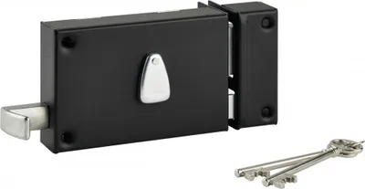 Image de Serrure horizontale en applique 6 gorges à tirage pour entrée, droite, axe 64mm, 140x88mm, noir, 2 clés - THIRARD