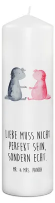 Produktbild von Mr. & Mrs. Panda Kerze Axolotl Liebe 29 x 8 cm XL - Weiß - Geschenk, Erinnerungslicht, Erinnerungskerze, Wachskerze, Valentinstag, Verlobter, Stumpenkerze, Molch