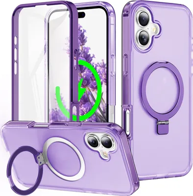 Obrázek produktu pro Pro Apple iPhone 16 Plus Frosted Skin Feel MagSafe Ring Holder 360stupňové pouzdro Purple