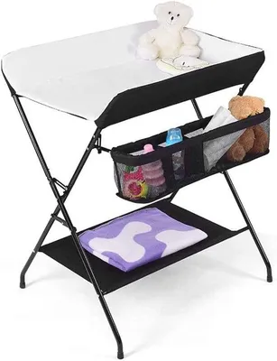 Productafbeelding van Inklapbare luiertafel met opbergmand en veiligheidsgordel - Draagbare commode 79 x 55,5 x 96 cm