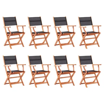 Image de Chaises pliables de jardin lot de 8 noir eucalyptus textilène