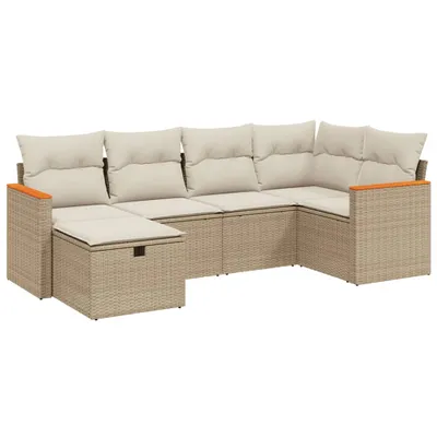 Productafbeelding van vidaXL 6-delige tuinmeubelset met kussens, beige, polyrotan