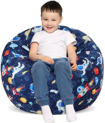 Zdjęcie produktu dla Ibenzoa® Pufa do przechowywania zabawek (81 cm) z motywem astronauty – oszczędza miejsce, jest wygodna i pomieści 80–94 pluszowe zabawki