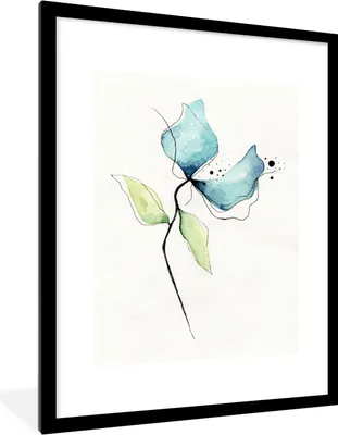 Produktbild von MuchoWow® MuchoWow® Gerahmtes Poster Blumen - Aquarell - Blau 60x80 cm - Poster mit zchwarzem Bilderrahmen - Wohnzimmer - Dekorationen - Prämie