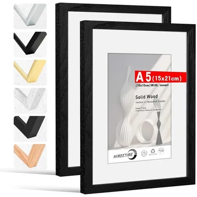 Produktbild von Bilderrahmen DIN A5 14,8x21 cm Schwarz Holz mit Passepartout für 10x15 cm Bilder 2er Set