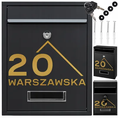 Zdjęcie produktu dla Czarna Skrzynka Na Listy Pocztę Ze Złotym Wzorem