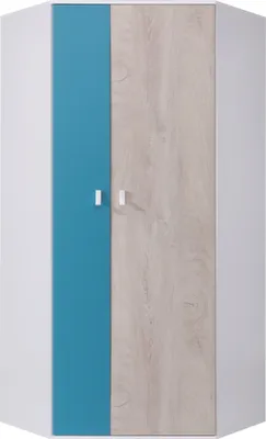 Produktbild von Furniture24 Eckkleiderschrank Planet PL-2, Schrank, 2 Türiger Eckschrank mit 5 Einlegeboden und 2 Kleiderstangen, Jugendschrank Weiß/Eiche/Marine