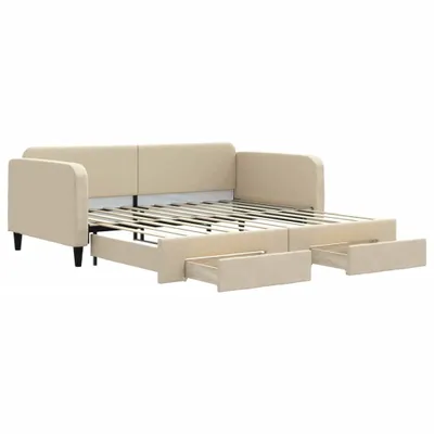 Zdjęcie produktu dla VidaXL 3196861, sofa rozkładana, Kremowy, Pianka, Metal, Poliester, Drewno, 2230 mm, 1100 mm
