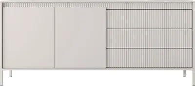 Produktbild von Beige Sideboard – Skandinavische Kommode 187x81x40 cm – Sideboard mit 2 Türen & 3 Schubladen – Push to Open – Gefräste Front & Metallfüße – Design – CINDY BEIGE Set
