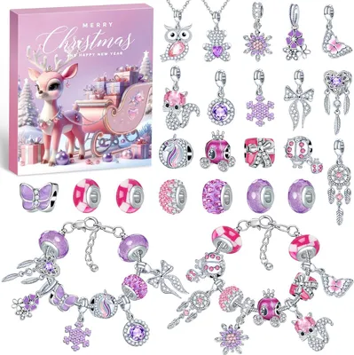 Produktbild von Adventskalender 2025 Kinder Mädchen, Weihnachtskalender Schmuck Basteln Teenager Frauen,Charm Adventskalender Armband Halskette,24 Füllung Jewelry Kit