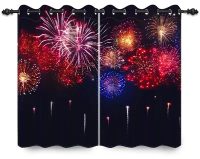 Verdunkelungsvorhang 117x138 cm, Feuerwerk-Motiv, 2 Paneele