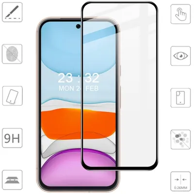 A screen protector is shown placed over a smartphone display.
