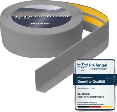 Immagine prodotto di HOLZBRINK Battiscopa adesivo in PVC 50x20mm, 1 m | Bordino per top cucina, zoccolino battiscopa per mobili | Profilo angolare PVC | Colore: Grigio Chiaro