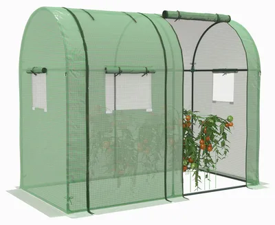 Image de Serre en film plastique 185 x 94 x 150 cm - Serre résistante aux UV avec 2 compartiments et portes à enroulement - Serre à tomates robuste en film maillé PE pour le jardin et le balcon