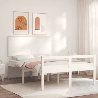 Produktbild von The Living Store Seniorenbett mit Kopfteil 120x200 cm Weiß Massivholz