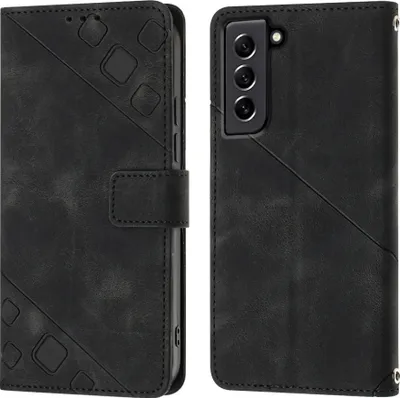 Produktbild von Hülle für Samsung Galaxy S21 FE Prägung Flip Leder Brieftasche Schutzhülle mit Ständer Schwarz
