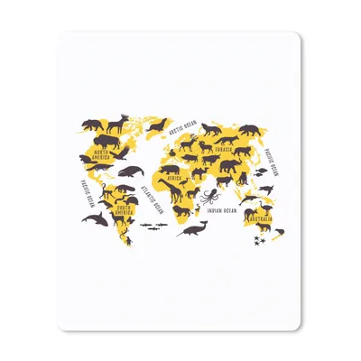 Produktbild von MuchoWow® Mauspad Mousepad Weltkarte - Tiere - Gelb 19x23 cm - Mousepads - Maus Mat - Pad - Mausunterlage - Mauspads - Spielen