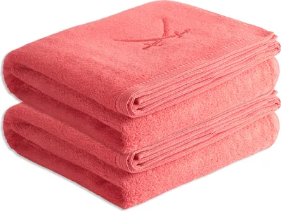 Produktbild von Sansibar Sylt Badetuch Saunatuch 2er Set Frottier-Serie „Classic“, hot coral, hochwertig gesticktes Sansibar Säbel-Logo, hautfreundlich