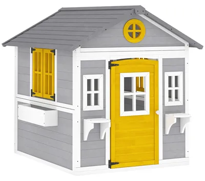 Immagine prodotto di Casetta da gioco in legno per bambini, con porta e finestre. Colore: grigio. Dimensioni: 114x126,4x135 cm