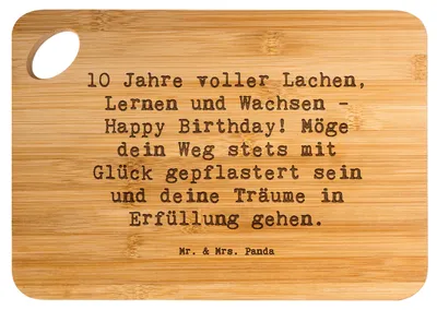 Produktbild von Mr. & Mrs. Panda Schneidebrett Spruch 10. Geburtstag Feier - Transparent - Geschenk, Hackbrett, Brett, Holzbrett, Happy Birthday, Frühstücksbrett, Geburtstagsgeschenk