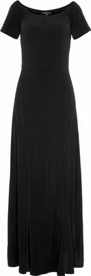 Produktbild von LASCANA Maxikleid mit langen Beinschlitzen und Carmenausschnitt, elegant schwarz Größe 44
