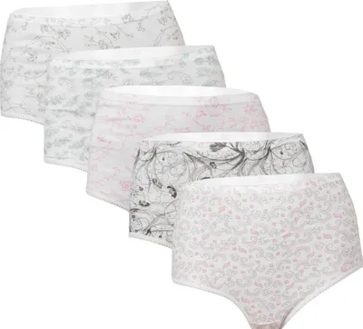Produktbild von 5er Pack Damen Slips mit Muster, 100% Baumwolle L (44/46), bedruckt, hohe Taille mit Gummibund, Hüftslip mit hohem Tragekomfort
