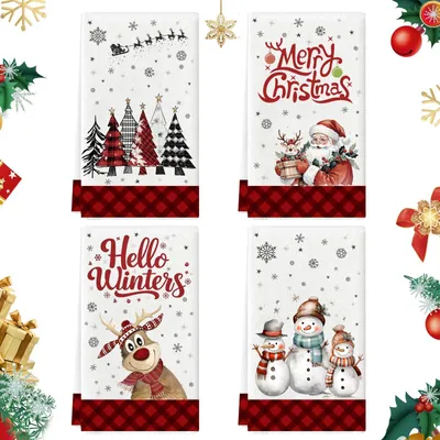 Immagine prodotto di Omgoods - Set di 4 strofinacci da cucina natalizi - 40 x 60 cm