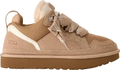 A single beige UGG sneaker is shown against a white background.